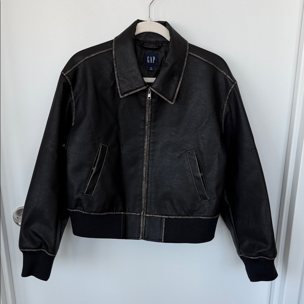 Gap Vegan Leather Cropped Bomber - Size M